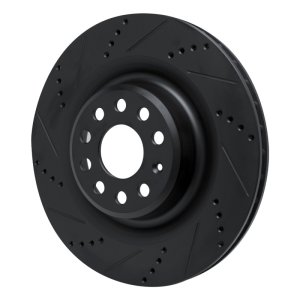 Tesla Model X Brake Rotor (1) - Rear Left - R1 Concepts - Drilled & Slotted - Black - `12-`21